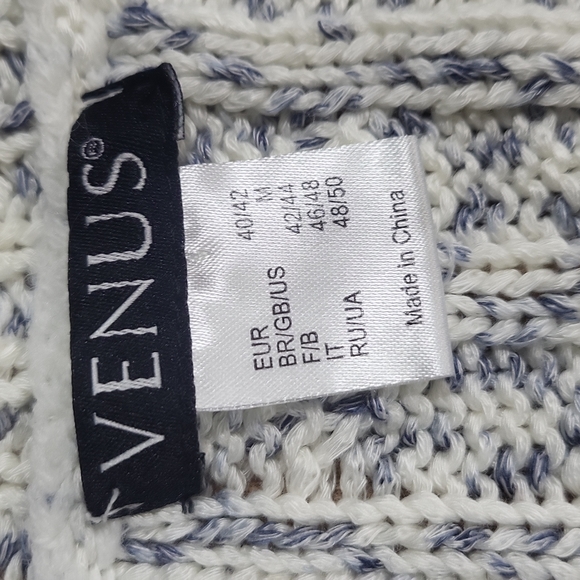 VENUS Blue White Boat Neck Open Weave Sweater - Picture 3 of 12
